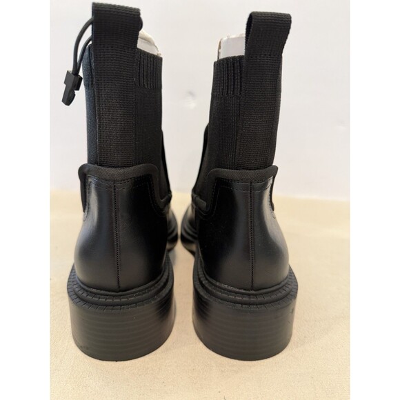 Zara Black Leather Black Ribbed Sock Ankle Boots Chelsea Women US 7.5 EUR 38 - Picture 11 of 15